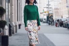 spring look with a floral skirt