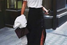 With lace up skirt, sneakers and bag