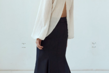 With maxi skirt and flat sandals