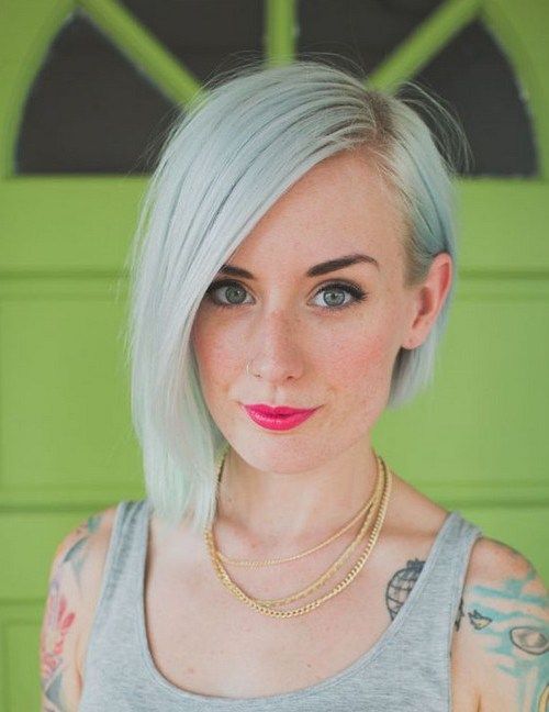 trendy short bob in mint with a longer and a short side