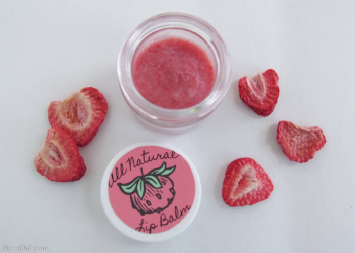 DIY strawberry lip balm with a tint (via brendid.com)