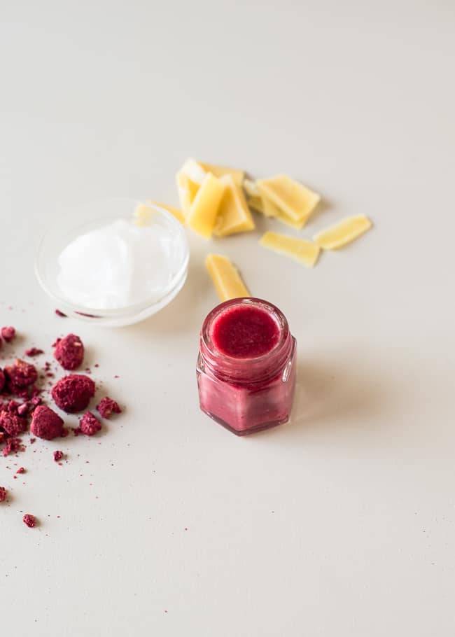 DIY tinted raspberry lip balm (via helloglow.co)