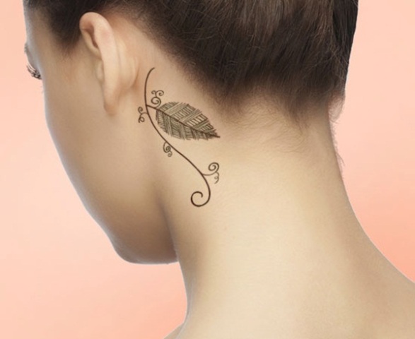 Adorable leaf tattoo design behind the ear