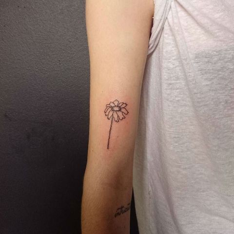 Black daisy tattoo on the arm