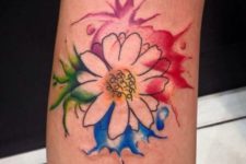 Colored tattoo on the leg
