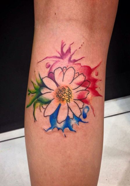 Colored tattoo on the leg