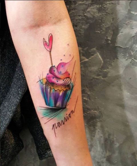 Cupcake tattoo with heart