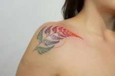 Gradient fern tattoo on the shoulder