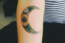 Half moon tattoo with sunflower