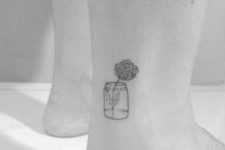 Hydrangea in jar tattoo on the ankle