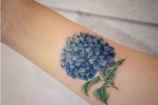 Hydrangea tattoo on the forearm