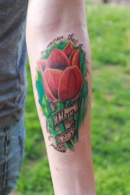 Memorial red tulip tattoo