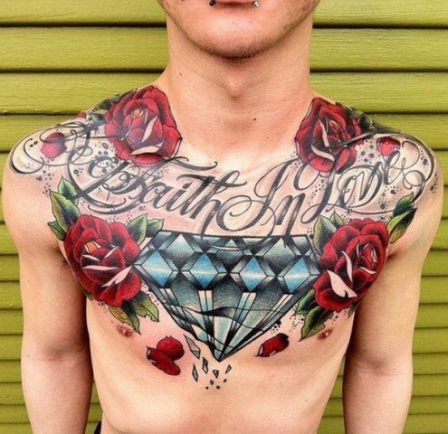 Red roses tattoo on the chest