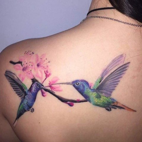 Two birds and cherry blossom tattoo