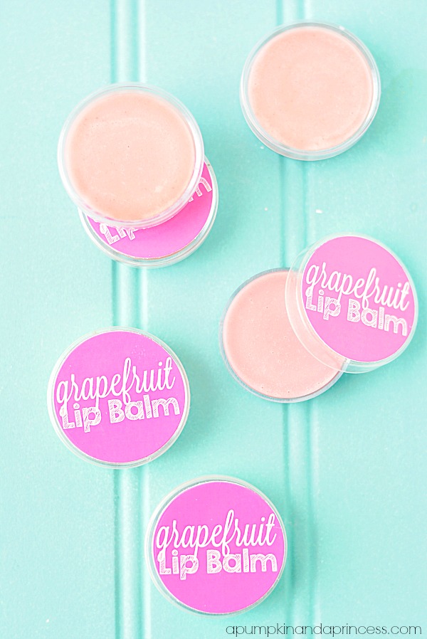 DIY grapefruit lip balm recipe with a slight pink shade (via apumpkinandaprincess.com)