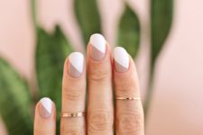 04 a modern touch on a French manicure with nude and white and a geometric touch