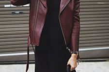 fall look with a sexy black mini dress