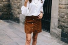 With suede mini skirt and lace up shoes
