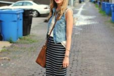 summer layered look with a denim vest