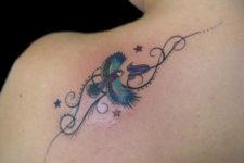 Bluebell flower and bird tattoo