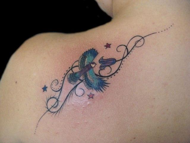 Bluebell flower and bird tattoo