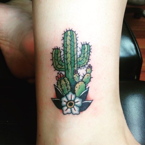 Cactus and white flower tattoo