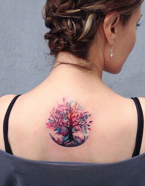 Colorful tree of life tattoo