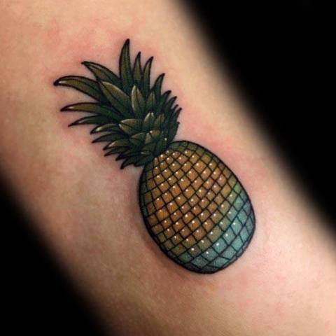 Creative pineapple shaped disco ball tattoo idea