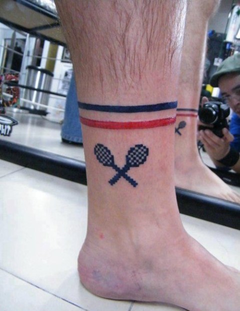 Funny tennis tattoo idea on the ankle