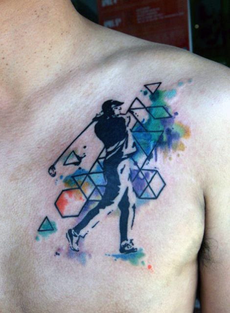 Geometric golf tattoo on the chest