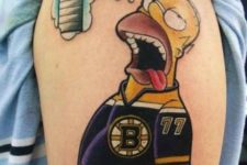 Homer Simpson in the hockey shirt tattoo