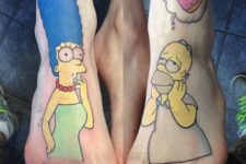 Marge and Homer tattoos on the feet