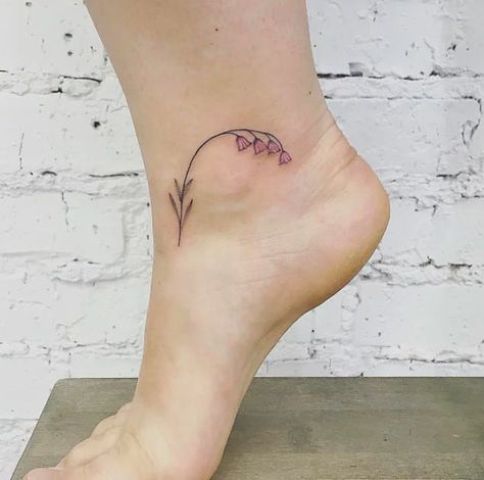 Purple bluebell flower tattoo on the ankle