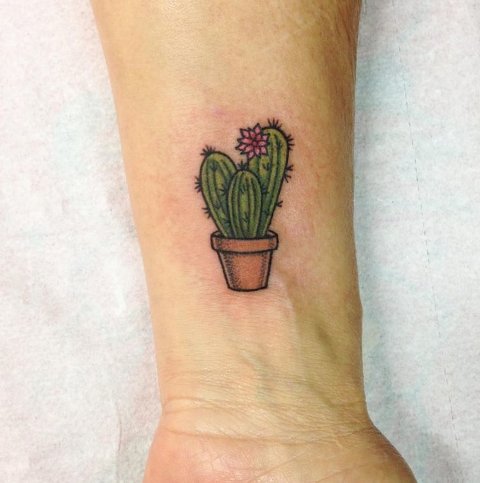 Small green cactus tattoo