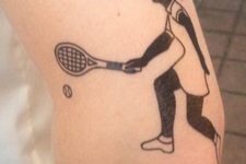 Tennis player tattoo on the leg