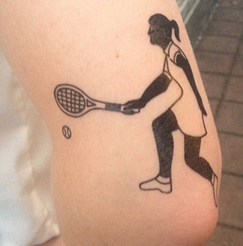 Tennis player tattoo on the leg