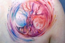 Watercolor tree of life tattoo on the shoulder