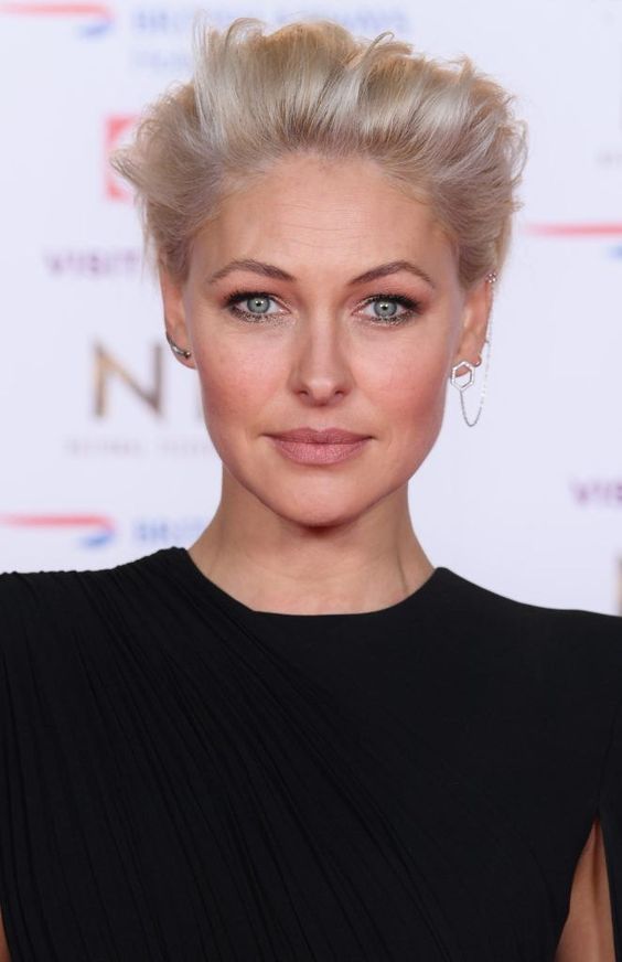 a long platinum blonde pixie styled back, with a lot of volume, is a cool and catchy idea