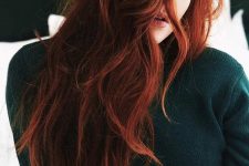 gorgeous long auburn hair with a lot of texture and volume looks amazing, it add color and texture to the look