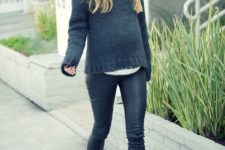 maternity look with leather pants