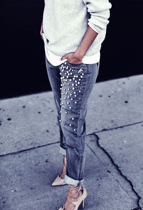 prefer pearly denim for a girlish feel and pair it with a sweater for a casual yet romantic look