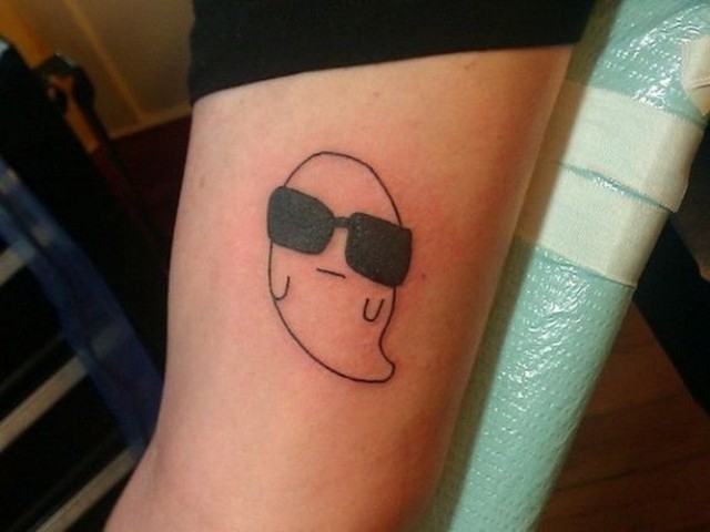 Black contour ghost with sunglasses tattoo