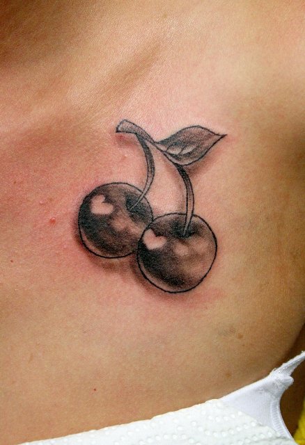 Cherries with hearts tattoo