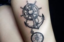 Compass, anchor and ship wheel tattoo