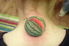 Cute watermelon tattoo on the neck