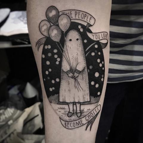 Ghost with balloons tattoo idea