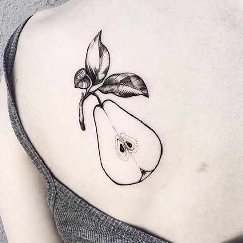 Pear with leaves tattoo on the back
