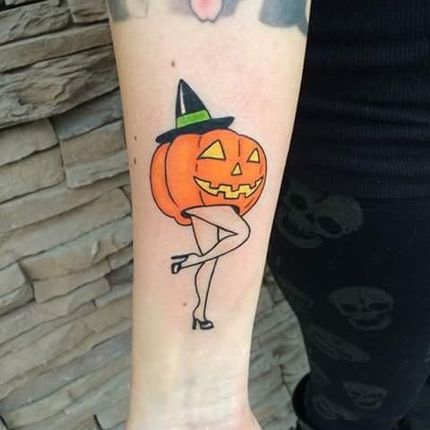 Pumpkin with legs tattoo