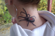 Spider and red heart tattoo
