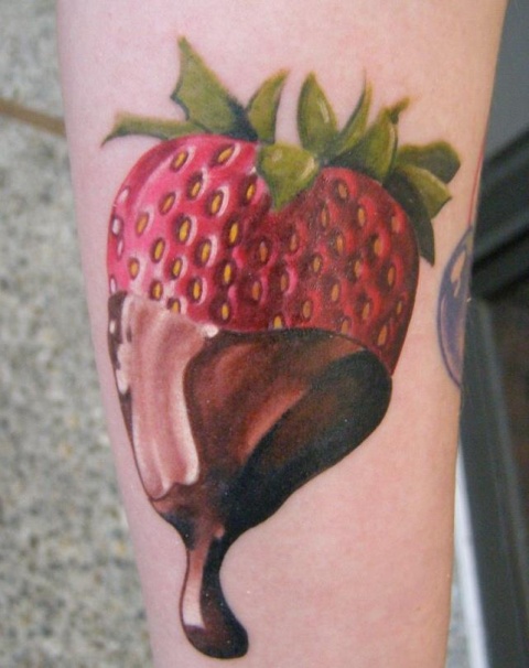 Strawberry with chocolate tattoo